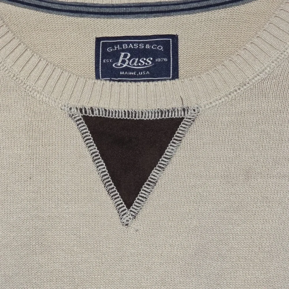 G.H. Bass & Co Men's Sweater XL‎ Beige Tan Cotton Blend Long Sleeve Crewneck...